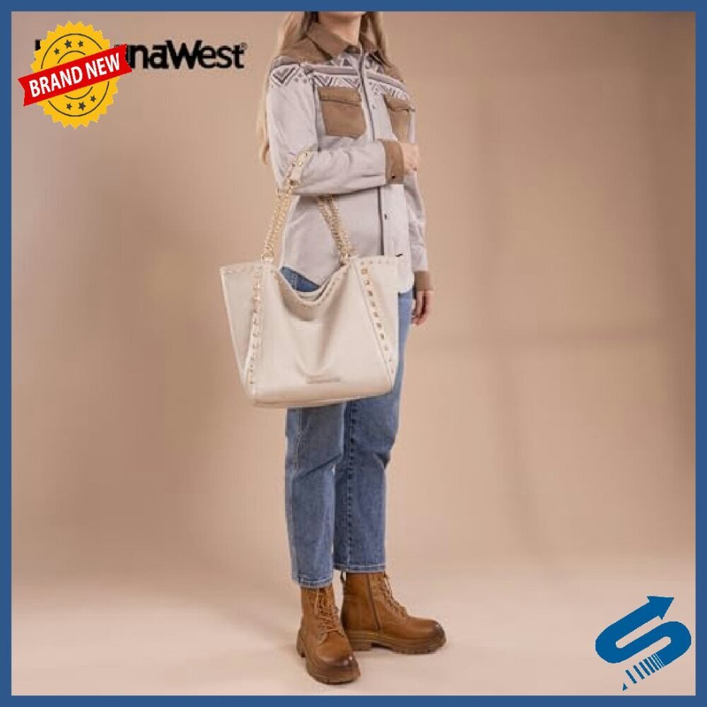 Oversized Vegan Leather Tote Bag with Chain Handle - Large Capacity - Picture 3 of 8